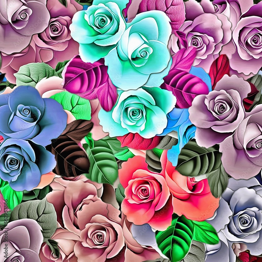 Poster computer graphics of abstract floral psychedelic background stylization of colored chaotic stickers 