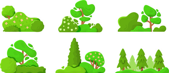 Set of decorative stylized tree for design. Vector illustration