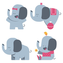 Obraz na płótnie Canvas Cute elephants vector cartoon characters set isolated on a white background.