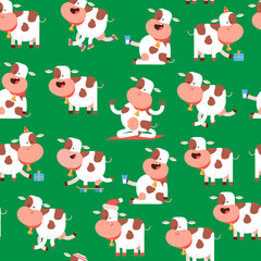 Cute cow seamless pattern vector cartoon background.