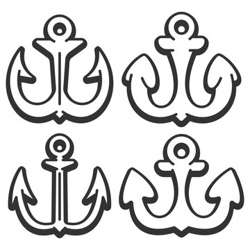 Anchor vector cartoon icons set isolated on a white background.