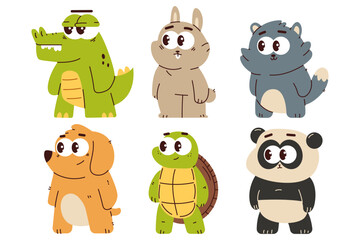 Cute baby animals vector cartoon characters set isolated on a white background.