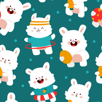 Cute rabbit vector cartoon seamless pattern background for wallpaper, wrapping, packing, and backdrop.