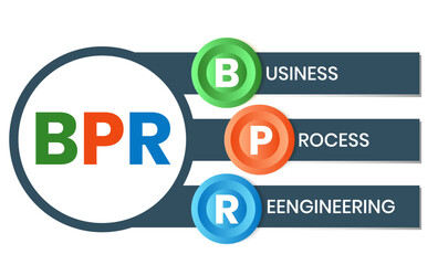 BPR - Business Process Reengineering acronym. business concept background. vector illustration concept with keywords and icons. lettering illustration with icons for web banner, flyer, landing page