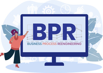 BPR - Business Process Reengineering acronym. business concept background. vector illustration concept with keywords and icons. lettering illustration with icons for web banner, flyer, landing page