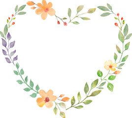 Obraz na płótnie Canvas Watercolor floral wreath heart with beautiful painted flowers and leaves. Hand drawn illustration. Design for invitation, wedding or greeting cards. Vector EPS.