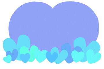 青いハートいっぱいのフレーム素材