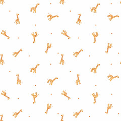 Beautiful simple seamless pattern with watercolor hand drawn cute safari giraffe animal. Stock illustration. For baby.