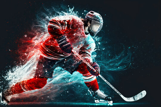 Winter Sports Athlete Scoring Goal Against Ice Hockey, Generative Ai