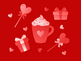 Valentine&rsquo;s Day vector set in red colors. Romantic set.