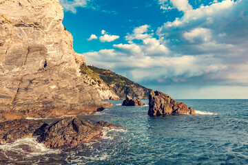 Cliffs and rocks on coast of Cinque Terre, Italy