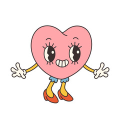 Trendy groovy heart Valentines day illustration. Retro cartoon style valentines day. 70s 60s aesthetics vintage vector.