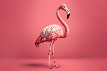 Generative AI illustration of flamingo on pink background