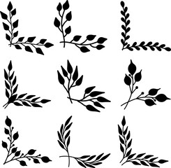 Set of floral corners in vintage style. Design element for decorations. Vector illustration