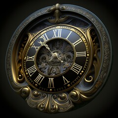 Obraz premium wall clock with Roman numerals brown and black hour hand with black background time 
