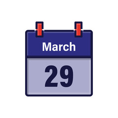 March 29, Calendar icon. Day, month. Meeting appointment time. Event schedule date. Flat vector illustration.