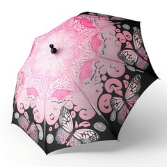 pink butterfly pattern umbrella in the rain black patterned white background weather cloudy decoration 