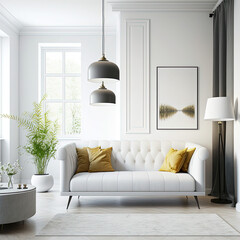 bright and cozy modern living room interior, Generative AI