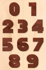 Set of numbers with dark wood texture