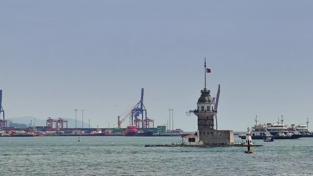Hyperlapse of Leander's Tower or the Maiden's Tower in Istanbul, Turkey