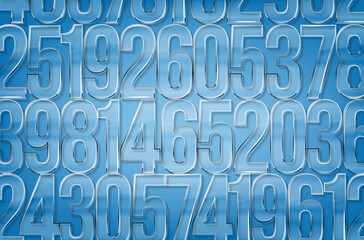 Group of randomly assembled glass figures on blue background