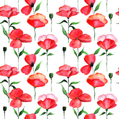 
Watercolor red poppy in a seamless pattern. Can be used as fabric, wallpaper, wrap.