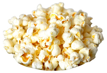 closeup pile of  salted popcorn top view isolated on white, movie night concept.