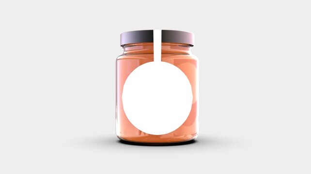 Honey glass jar mockup product design concept with clean white label in circle style isolated on white solid background front camera 3d rendering image