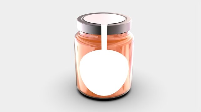 Honey glass jar mockup product design concept with clean white label in circle style isolated on white solid background isometric camera view 3d rendering image