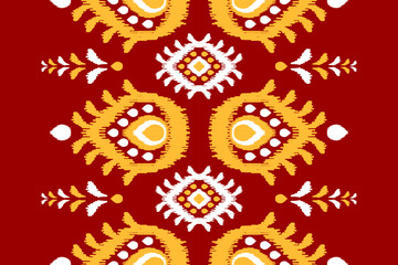 Carpet flower ikat pattern art. Ethnic red seamless pattern traditional. American, Mexican style. Design for background, Vector illustration, fabric, clothing, carpet, rug, batik, embroidery.