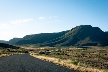 Beautiful landscape of the Karoo National Park in South Africa, half desert