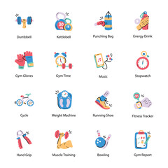 Trendy Collection of Workout Hand Drawn Icons 
