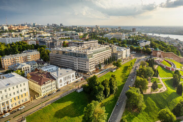 Nizhniy Novgorod. The historical center of the city, the embankment. Aerial view.