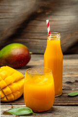 Fresh tropical fruit smoothie mango juice. Freeze motion splash drops of juice. place for text