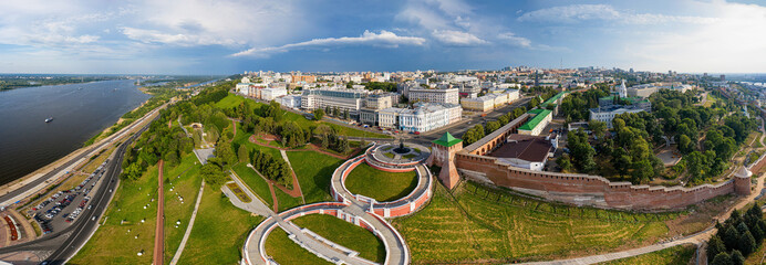 Nizhniy Novgorod, panorama of the historical center of the city. Aerial view.
