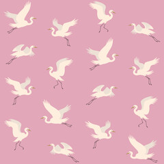 Seamless trendy pattern with heron. Cartoon vector illustration for prints, clothing, packaging and postcards.