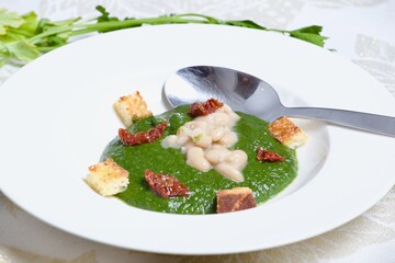 Cream of cabbage, green beans and toasted bread