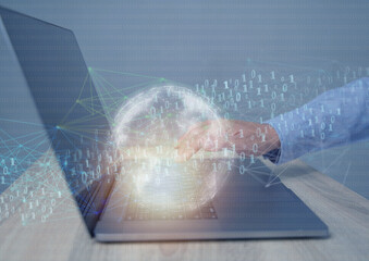 Blockchain technology and blockchain network business banner ideas Global cryptocurrency blockchain title. Blockchain title side view with 0's and 1's flying on top. image of investors