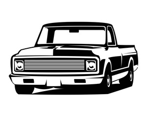 chevy c10 truck industry logo silhouette- isolated white background showing from side. Best for truck industry, badge, emblem, icon, sticker design. available eps 10. - obrazy, fototapety, plakaty