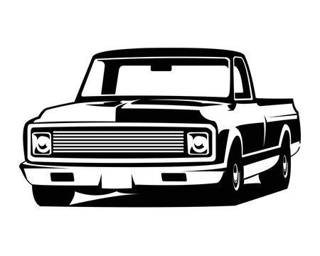 chevy c10 truck industry logo silhouette- isolated white background showing from side. Best for truck industry, badge, emblem, icon, sticker design. available eps 10.