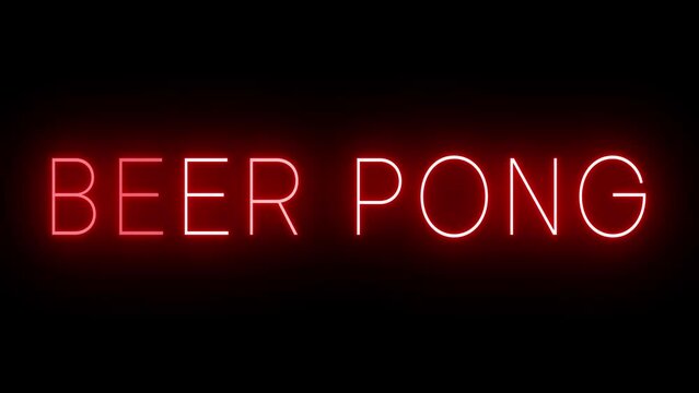 Retro red neon sign against a black wall with BEER PONG