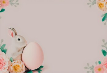 Naklejka na ściany i meble illustrated easter bunny floral background template, created with generative ai