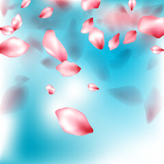 Naklejka premium Pink sakura flower flying petals isolated on white vector background.