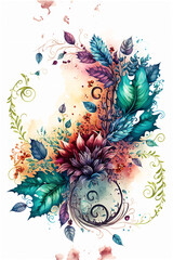 Watercolor flowers set. Beautiful wreath. Elegant floral collection with leaves and colorful flowers in style of hand-drawn watercolor (AI Generated)