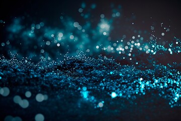 Defocused abstract blue lights background . bokeh lights. concept, Blue texture . Dark blue and silver glow particle abstract background. generative ai