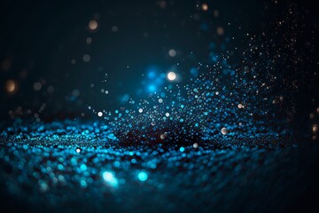 Defocused abstract blue lights background . bokeh lights. concept, Blue texture . Dark blue and silver glow particle abstract background