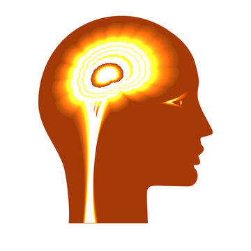 Human head icon for conceptual projects, shone brain