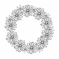 Daisy flower background, circle floral wreath