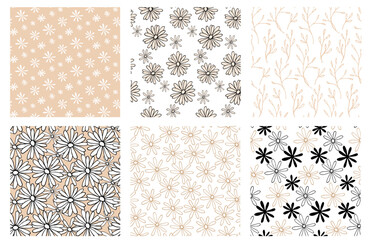 Daisy flower seamless pattern set, pastel color background