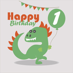 happy birthday card with dinosaur icon, vector, illustration